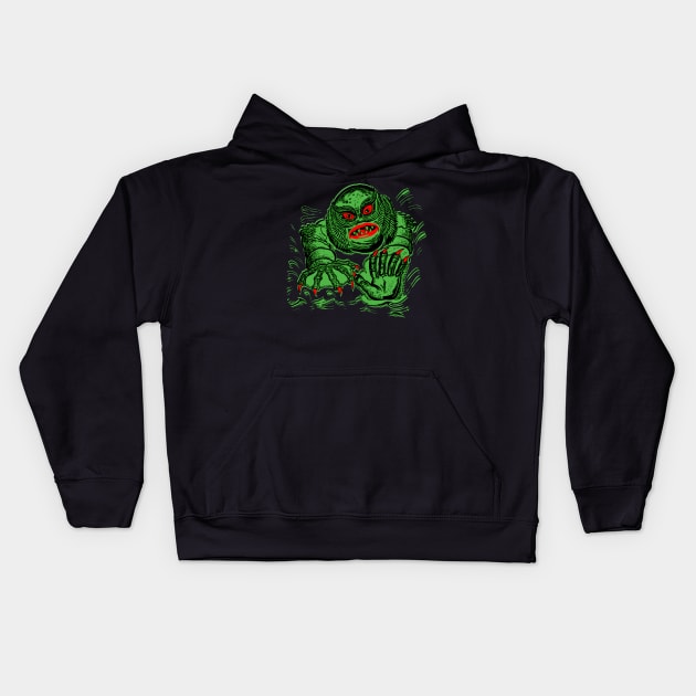 Vintage Halloween lagoon monster for dark colors Kids Hoodie by UnlovelyFrankenstein